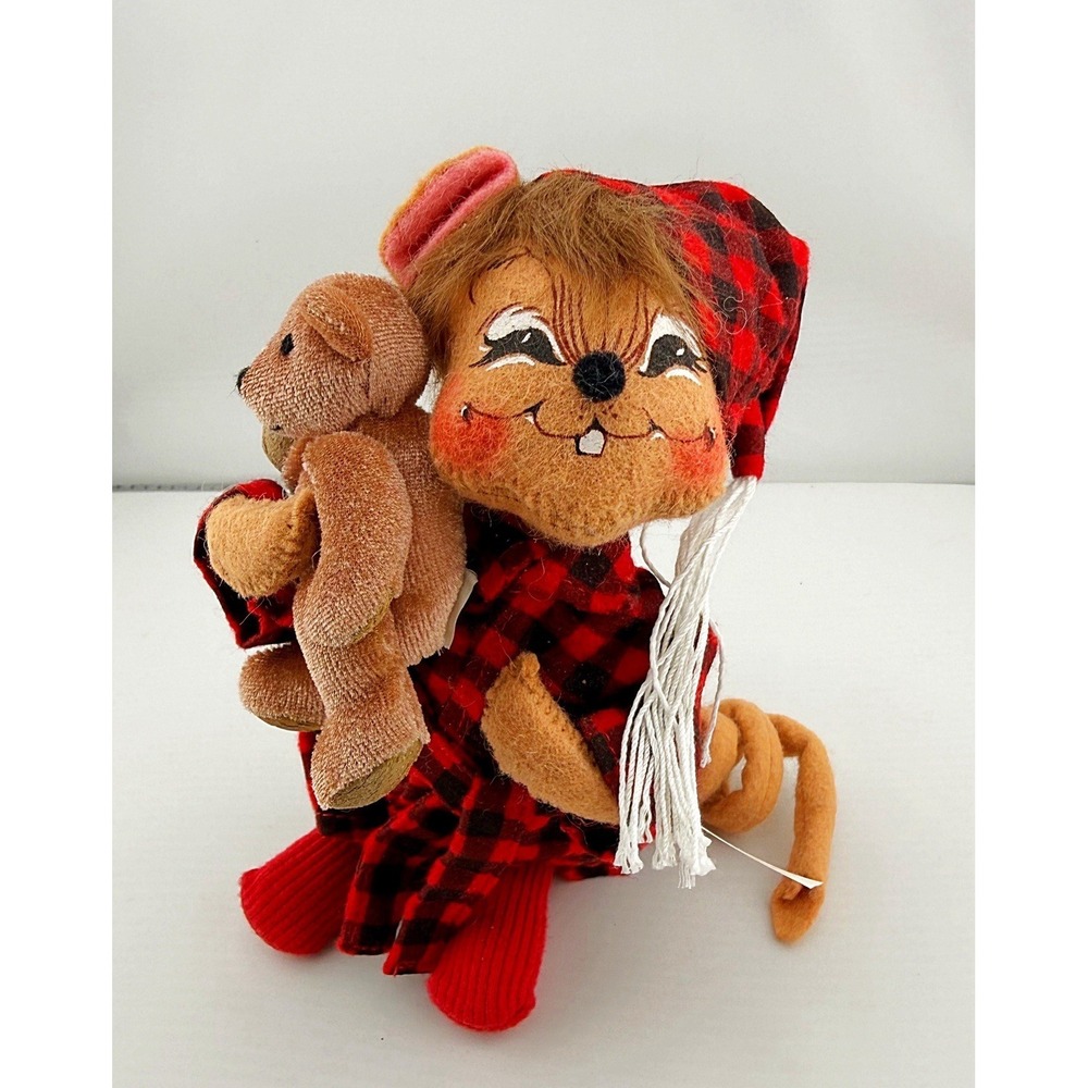 Annalee Vintage Christmas Doll With Plaid Pj's & Teddy Bear 2004